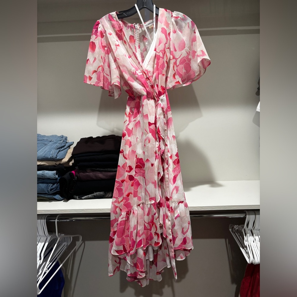 Calvin Klein Pink and White High Low Dress